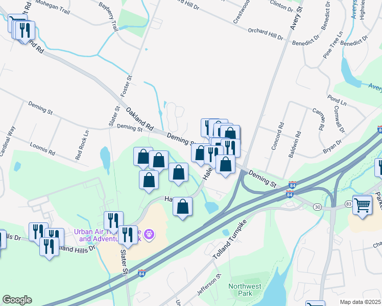 map of restaurants, bars, coffee shops, grocery stores, and more near 230 Deming Street in Manchester