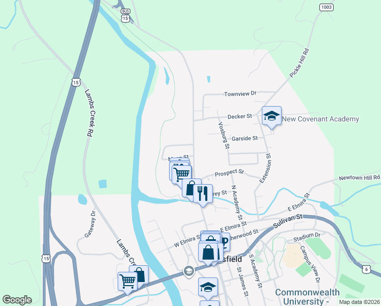 map of restaurants, bars, coffee shops, grocery stores, and more near 6 Mann Street in Mansfield