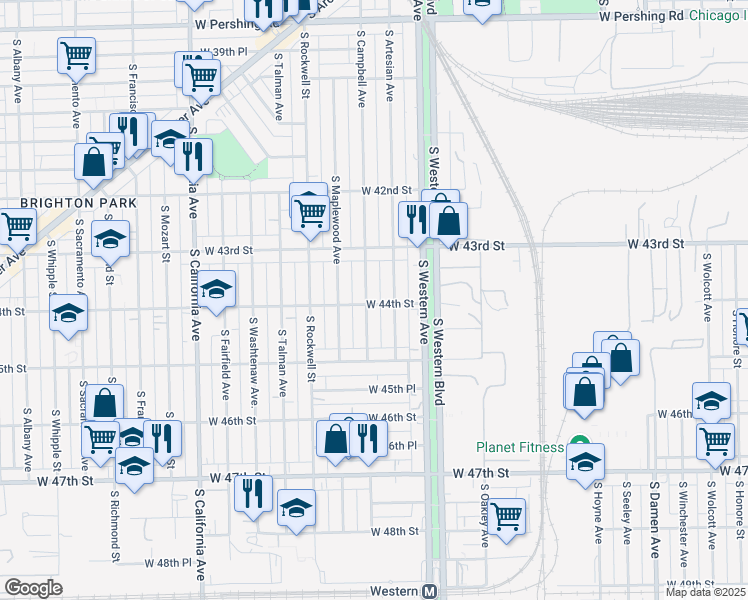 map of restaurants, bars, coffee shops, grocery stores, and more near 4359 South Campbell Avenue in Chicago