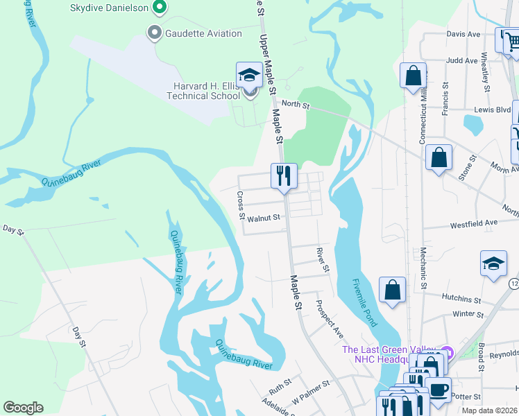 map of restaurants, bars, coffee shops, grocery stores, and more near 33 Fairview St in Killingly