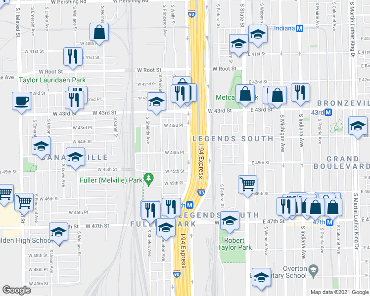 map of restaurants, bars, coffee shops, grocery stores, and more near 4418 South Wentworth Avenue in Chicago