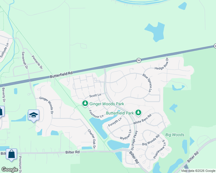 map of restaurants, bars, coffee shops, grocery stores, and more near 2856 Evergreen Lane in Aurora