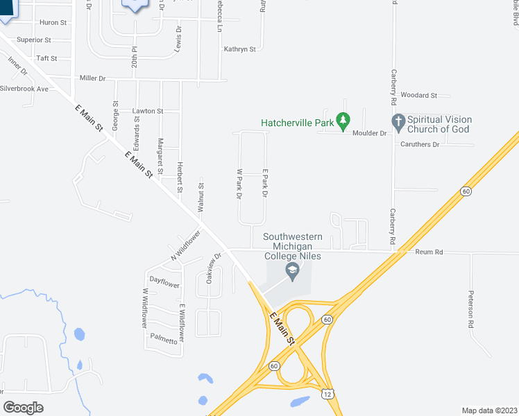 map of restaurants, bars, coffee shops, grocery stores, and more near 820 East Park Drive in Niles