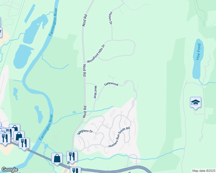 map of restaurants, bars, coffee shops, grocery stores, and more near 2 Clearbrook in Avon