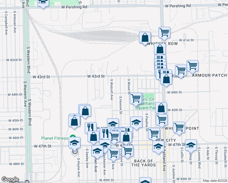 map of restaurants, bars, coffee shops, grocery stores, and more near 4359 South Wolcott Avenue in Chicago