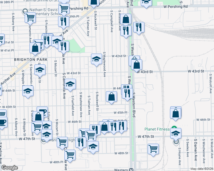map of restaurants, bars, coffee shops, grocery stores, and more near 4354 South Maplewood Avenue in Chicago
