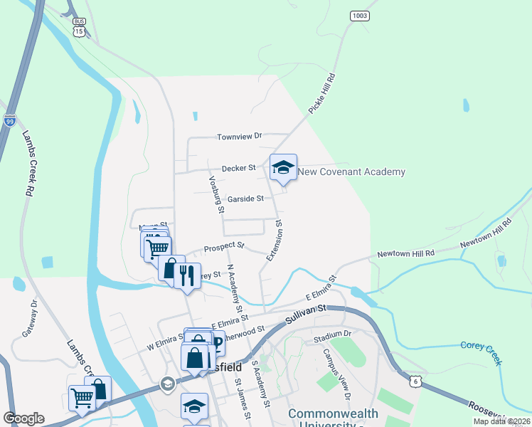 map of restaurants, bars, coffee shops, grocery stores, and more near 20 Wakefield Terrace in Mansfield