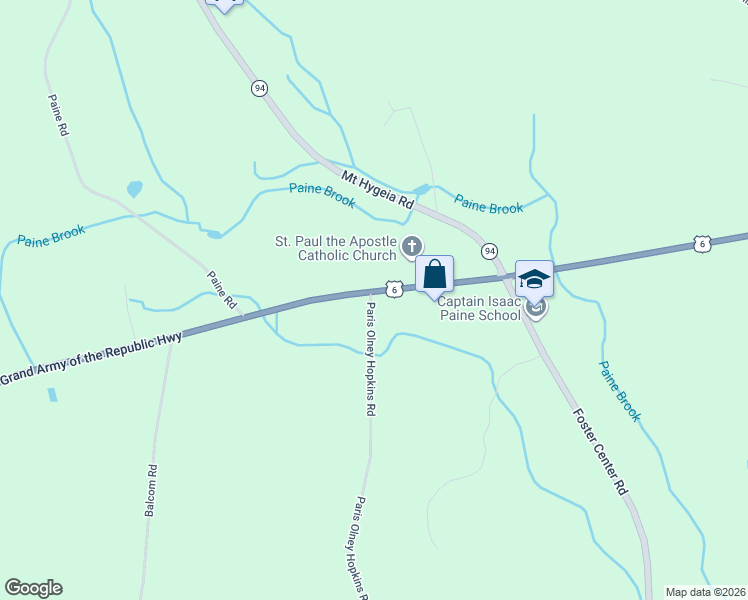 map of restaurants, bars, coffee shops, grocery stores, and more near 120 Danielson Pike in Foster