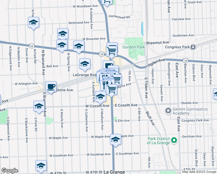 map of restaurants, bars, coffee shops, grocery stores, and more near 52 U.S. 45 in La Grange