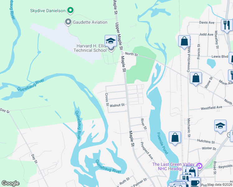 map of restaurants, bars, coffee shops, grocery stores, and more near 33 Fairview Street in Killingly