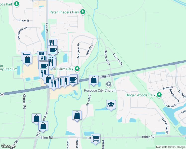map of restaurants, bars, coffee shops, grocery stores, and more near 1677 Pinnacle Court in Aurora