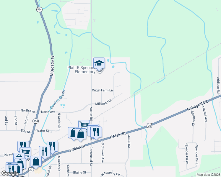 map of restaurants, bars, coffee shops, grocery stores, and more near 1280 Sawyer Drive in Geneva
