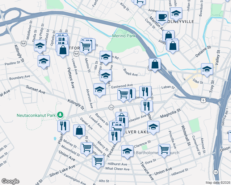 map of restaurants, bars, coffee shops, grocery stores, and more near 78 Laurel Hill Avenue in Providence