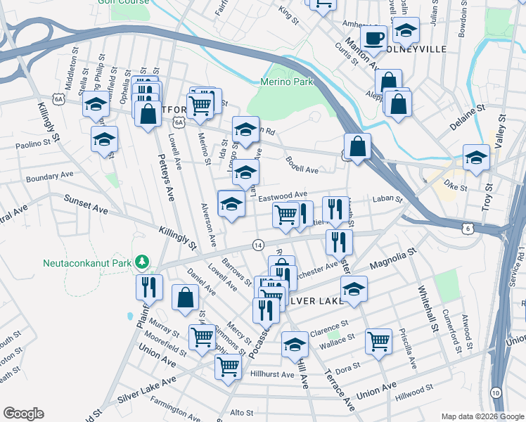 map of restaurants, bars, coffee shops, grocery stores, and more near 78 Laurel Hill Avenue in Providence