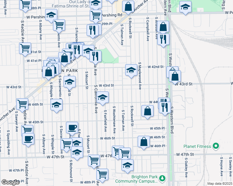 map of restaurants, bars, coffee shops, grocery stores, and more near 2651 West Pope John Paul II Drive in Chicago