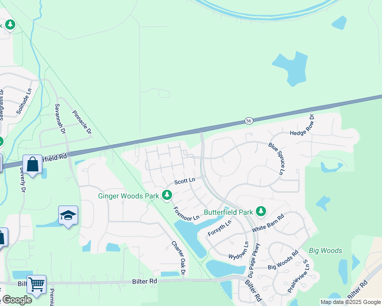 map of restaurants, bars, coffee shops, grocery stores, and more near 2280 Oakridge Drive in Aurora