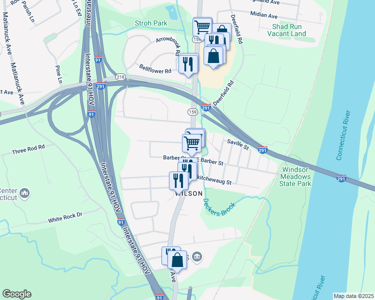 map of restaurants, bars, coffee shops, grocery stores, and more near 411 Windsor Avenue in Windsor
