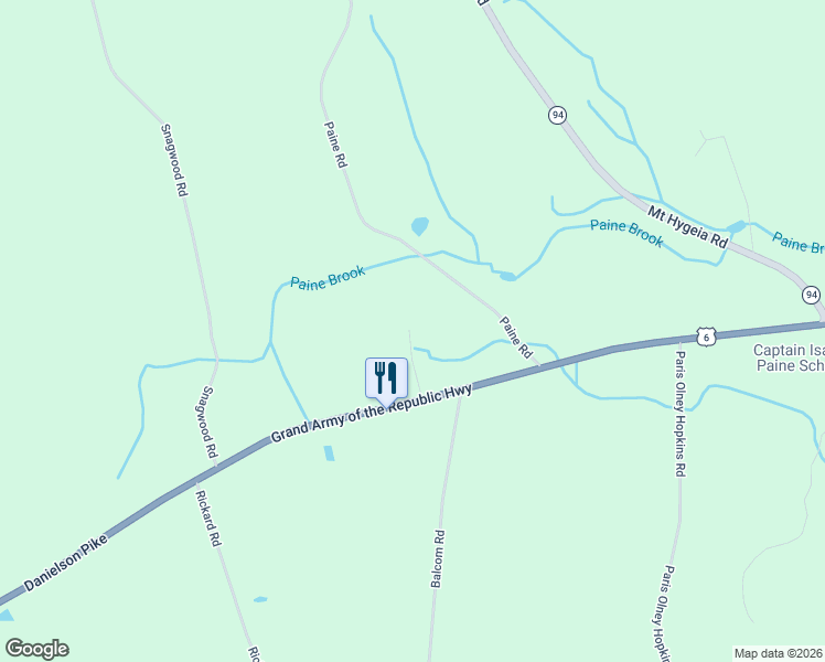 map of restaurants, bars, coffee shops, grocery stores, and more near 140 Danielson Pike in Foster