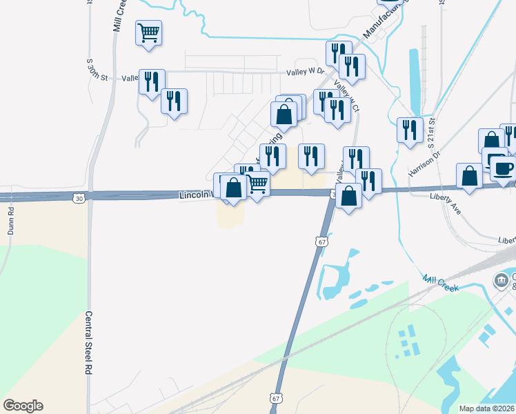map of restaurants, bars, coffee shops, grocery stores, and more near 2575 Lincoln Way in Clinton