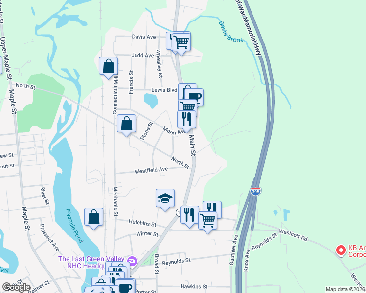 map of restaurants, bars, coffee shops, grocery stores, and more near 535 Main Street in Killingly