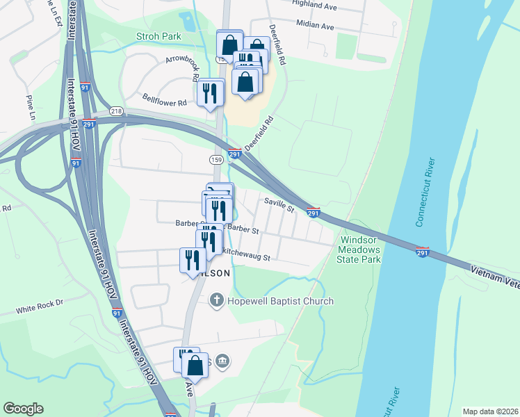 map of restaurants, bars, coffee shops, grocery stores, and more near 11 Saville Street in Windsor
