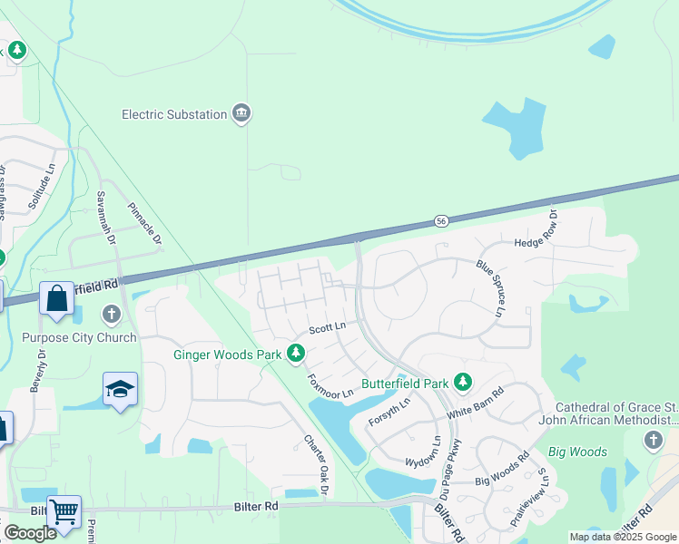 map of restaurants, bars, coffee shops, grocery stores, and more near 2288 Oakmeadow Drive in Aurora