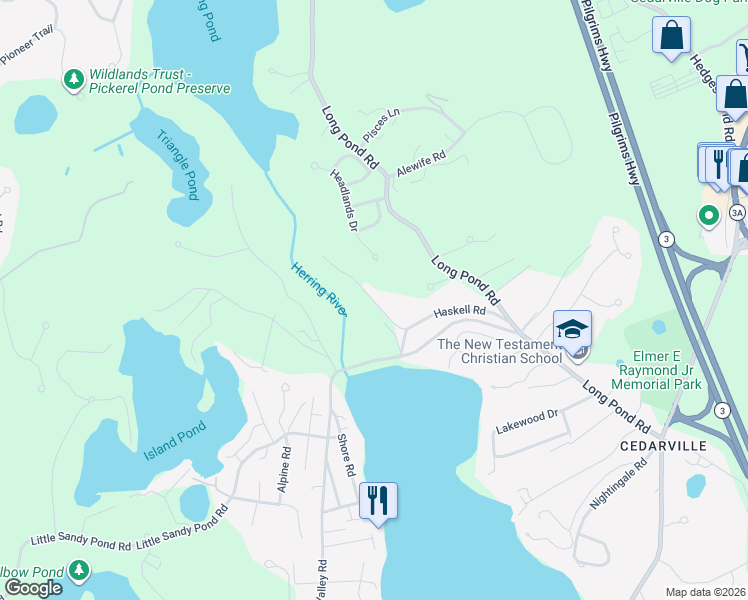 map of restaurants, bars, coffee shops, grocery stores, and more near 48 Haskell Road in Plymouth