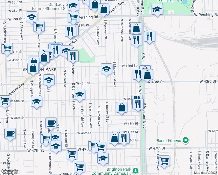map of restaurants, bars, coffee shops, grocery stores, and more near 2533 West Pope John Paul II Drive in Chicago