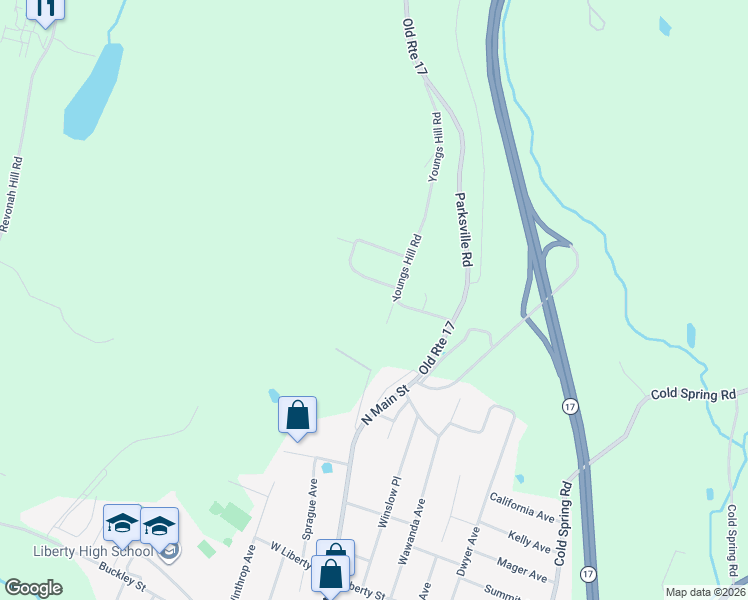 map of restaurants, bars, coffee shops, grocery stores, and more near 9 Thomas Avenue in Liberty