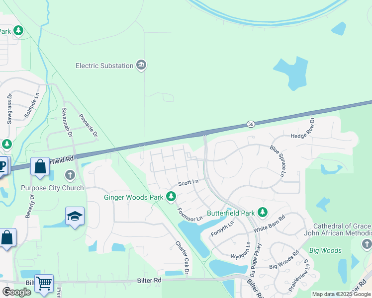 map of restaurants, bars, coffee shops, grocery stores, and more near 2280 Oakridge Drive in Aurora