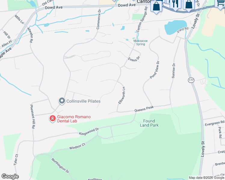 map of restaurants, bars, coffee shops, grocery stores, and more near 8 Crown Point in Canton