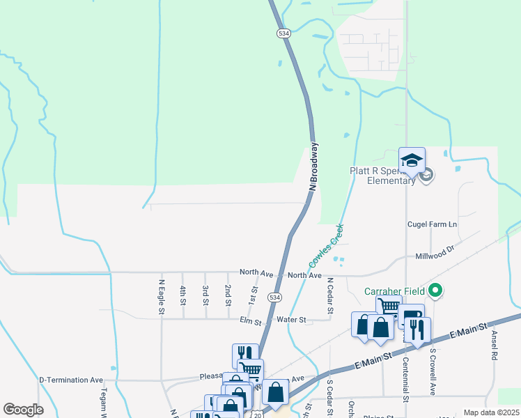 map of restaurants, bars, coffee shops, grocery stores, and more near 154 Roosevelt Drive in Geneva
