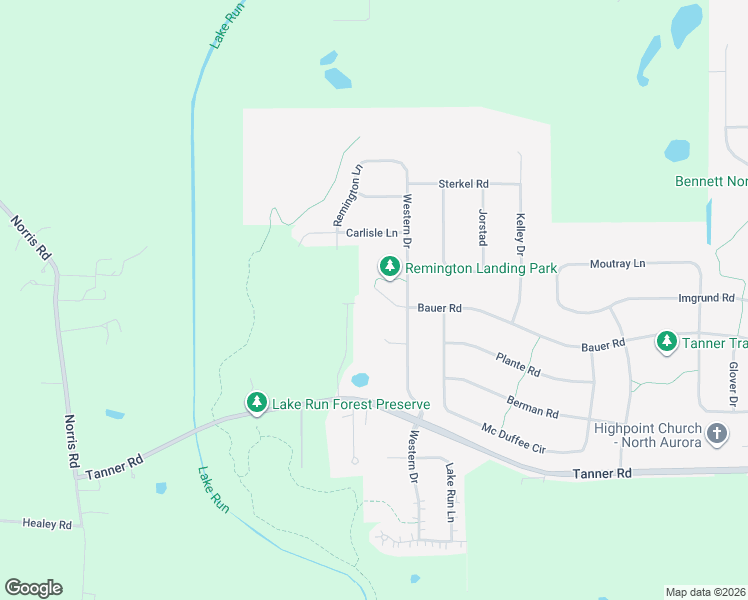 map of restaurants, bars, coffee shops, grocery stores, and more near 2932 Bauer Road in North Aurora