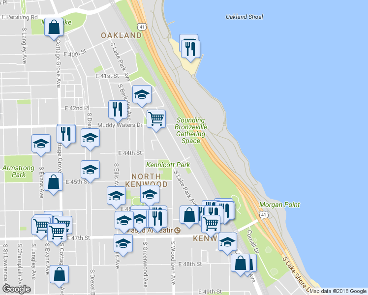 map of restaurants, bars, coffee shops, grocery stores, and more near 4369 South Oakenwald Avenue in Chicago