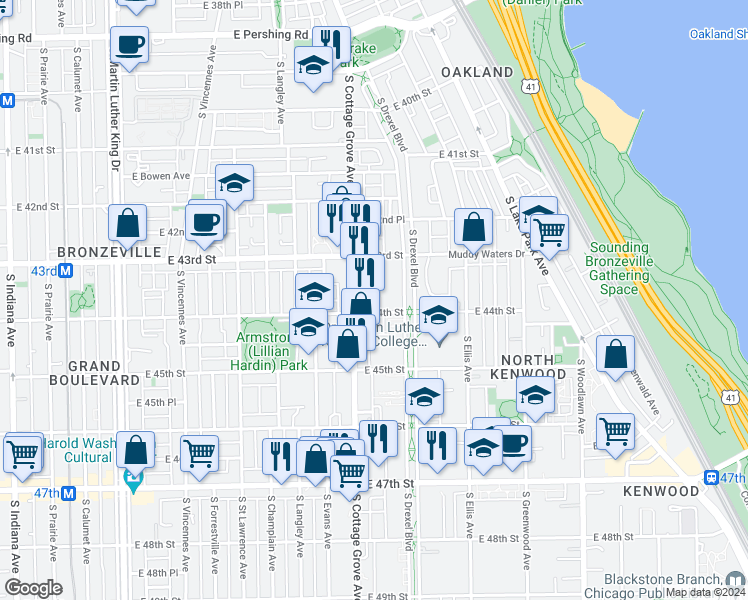 map of restaurants, bars, coffee shops, grocery stores, and more near in Chicago