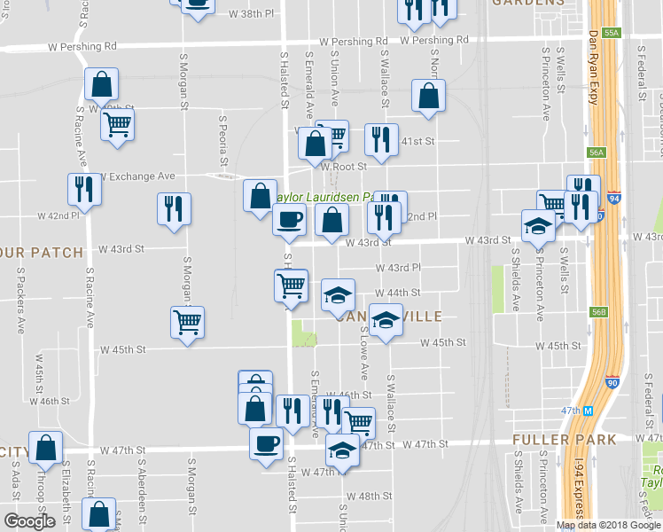 map of restaurants, bars, coffee shops, grocery stores, and more near 4324 South Union Avenue in Chicago