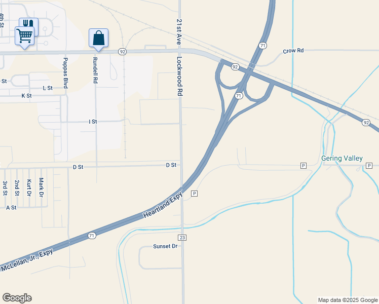 map of restaurants, bars, coffee shops, grocery stores, and more near 131015 Lockwood Road in Gering
