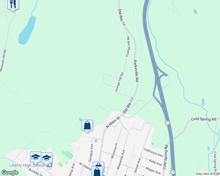 map of restaurants, bars, coffee shops, grocery stores, and more near 9 Thomas Avenue in Liberty