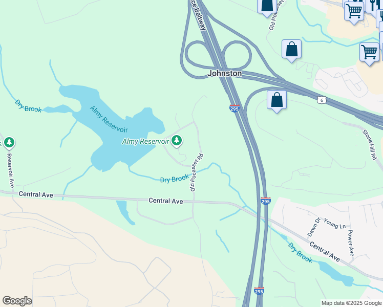 map of restaurants, bars, coffee shops, grocery stores, and more near 53 Old Pocasset Road in Johnston