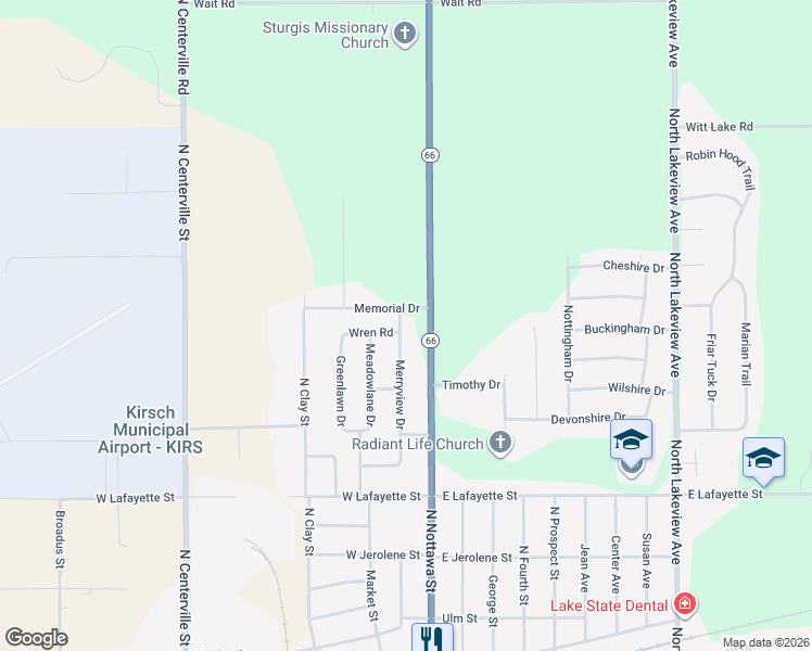 map of restaurants, bars, coffee shops, grocery stores, and more near 1113 Merryview Drive in Sturgis