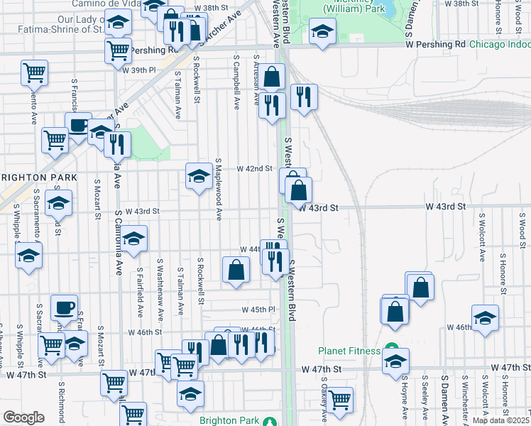 map of restaurants, bars, coffee shops, grocery stores, and more near 2417 West Pope John Paul II Drive in Chicago