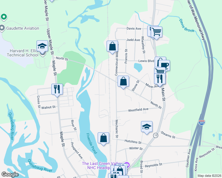 map of restaurants, bars, coffee shops, grocery stores, and more near 271 Mechanic Street in Killingly