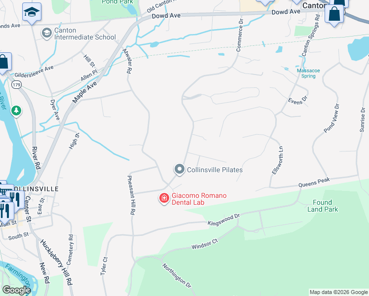 map of restaurants, bars, coffee shops, grocery stores, and more near 51 Bart Drive in Canton