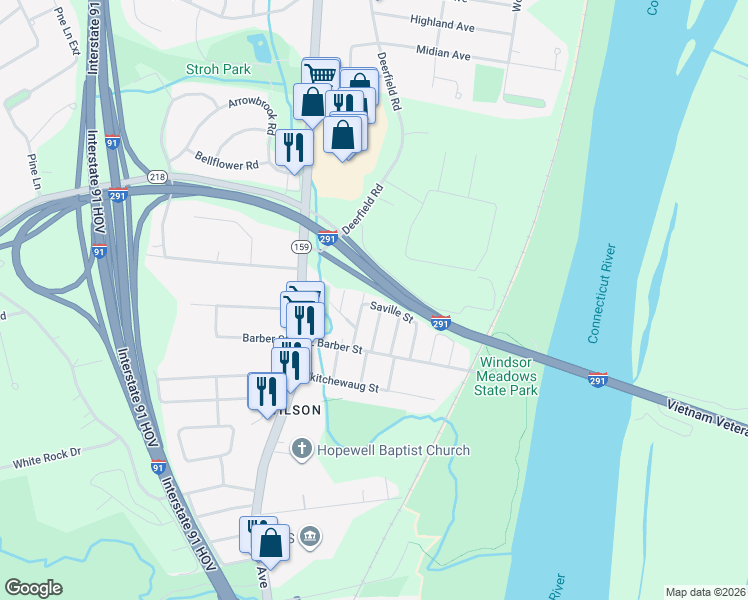 map of restaurants, bars, coffee shops, grocery stores, and more near 11 Saville Street in Windsor