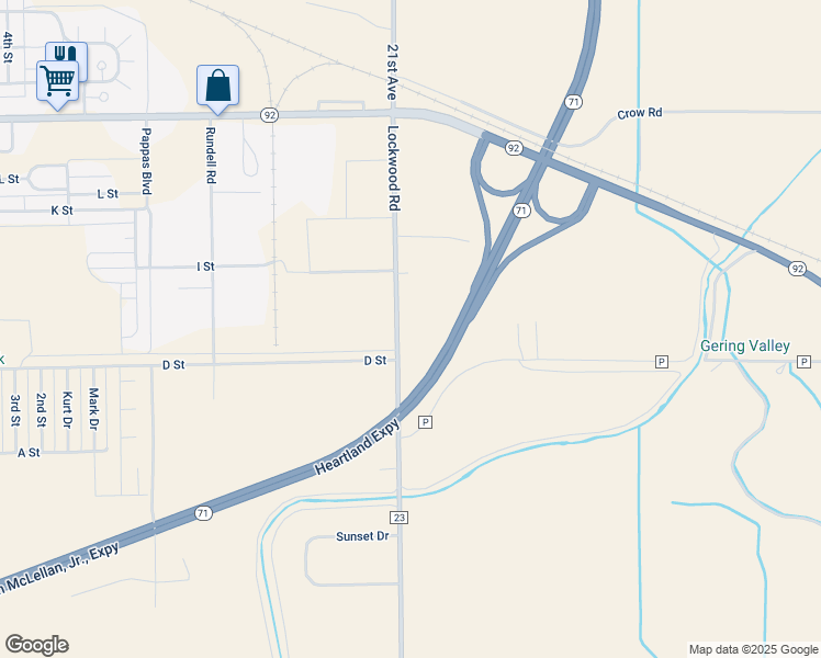 map of restaurants, bars, coffee shops, grocery stores, and more near 131015 Lockwood Road in Gering