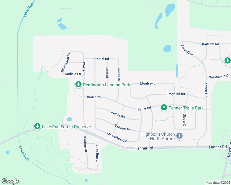 map of restaurants, bars, coffee shops, grocery stores, and more near 670 Kelley Drive in North Aurora