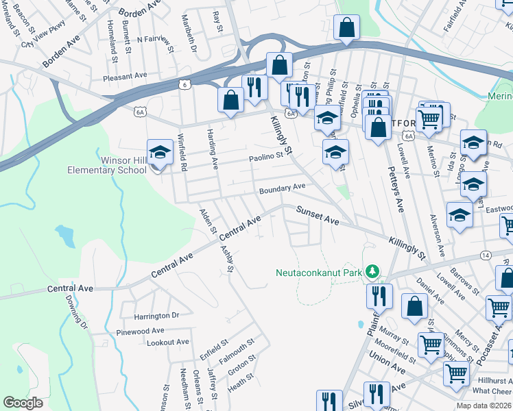 map of restaurants, bars, coffee shops, grocery stores, and more near 42 Orchard Street in Johnston