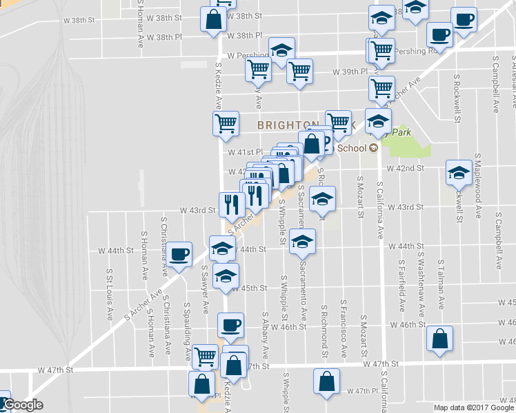 map of restaurants, bars, coffee shops, grocery stores, and more near 4282 S Archer Ave in Chicago