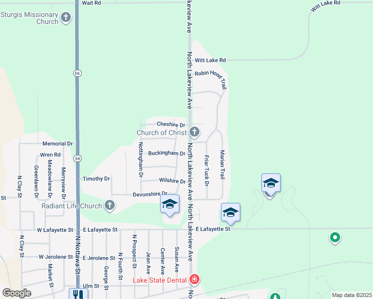 map of restaurants, bars, coffee shops, grocery stores, and more near 800 Buckingham Drive in Sturgis