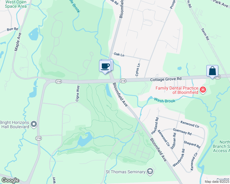 map of restaurants, bars, coffee shops, grocery stores, and more near 563 Bloomfield Avenue in Bloomfield